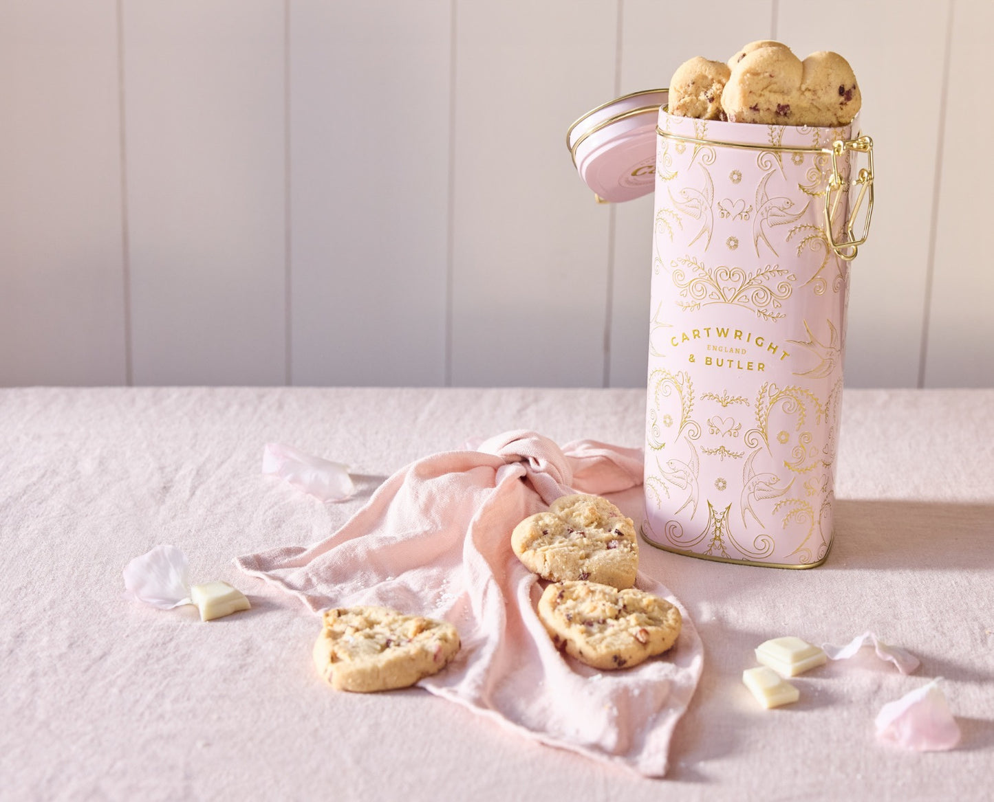 Cartwright & Butler Raspberry & White Chocolate Biscuits in Heart Shaped Tin 200g