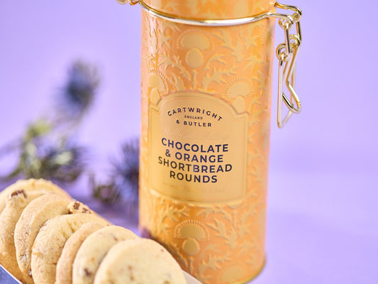 Cartwright & Butler Chocolate & Orange Shortbread Rounds in Tin 150g
