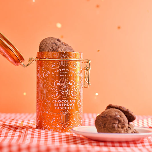Cartwright & Butler Chocolate Brownie Biscuits in Happy Birthday Tin 200g