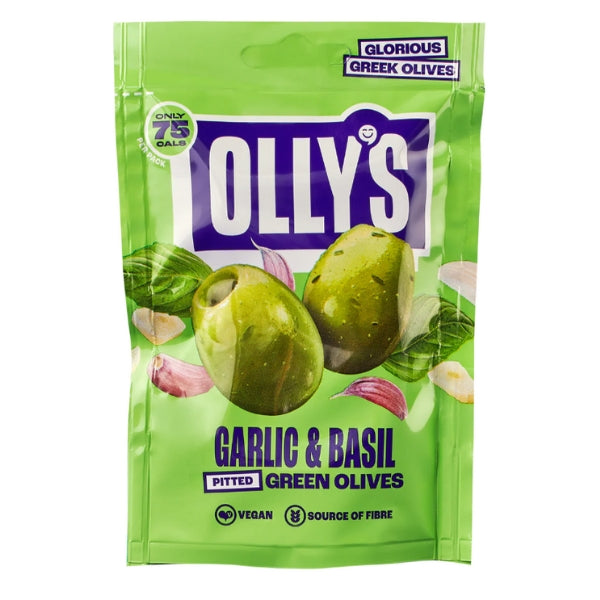 Olly's Pitted Green Olives Garlic & Basil 50g