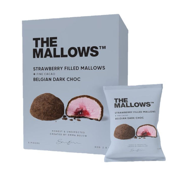Dark Chocolate Strawberry-Filled Mallows 80g